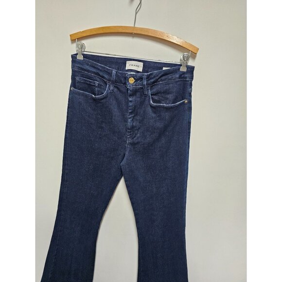 Frame Le One Flare Jean Keller Dark Wash High Rise Split Hems Size 2 - Picture 4 of 7